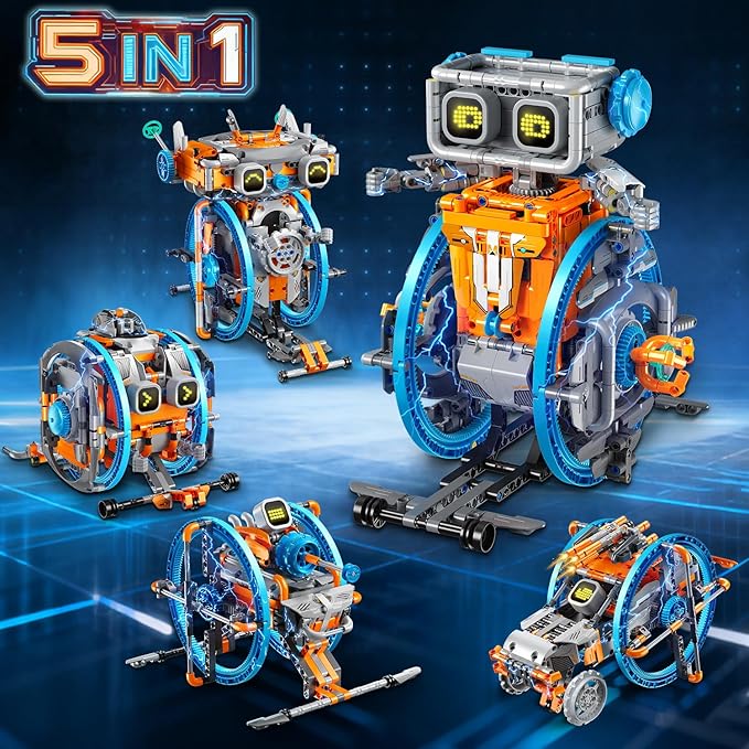 RC Robot Toys with Changeable LED Eyes & Sound, App & Remote Control Rechargeable Robotics with Unqiue Wheel Design 5-in-1 Model Kit Gift for Kids Boys Girls Teens Age 12+ Years Old(783 PCS)