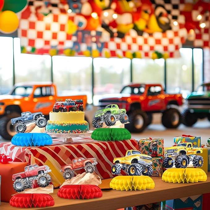 12 Pack Monster Truck Table Decorations - Monster Truck Party Decorations for Kids' Birthday and Baby Shower - Monster Truck Table Toppers