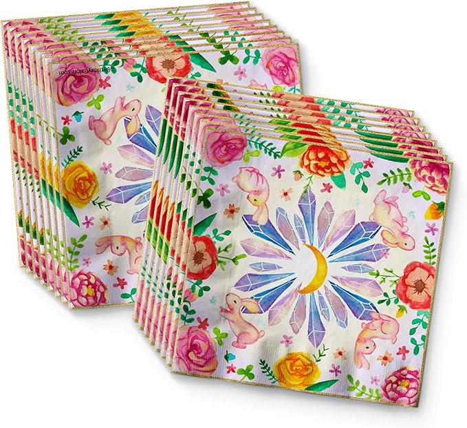 Bunny Rabbit Floral Birthday Party Supplies - Easter Bunny Party Supplies - Floral Party Supplies - Spring Party Supplies - Easter Party Tableware Set Includes Plates Napkins and Cups | Kit for 16