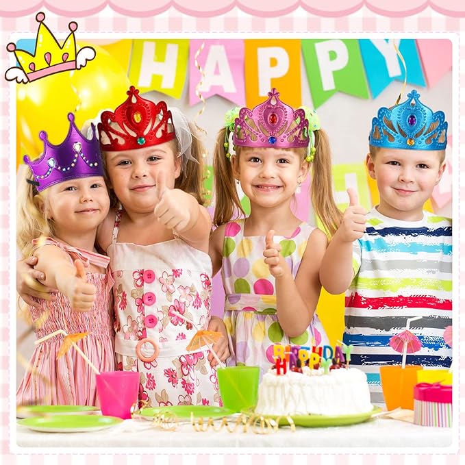 Yaomiao 44 Pcs Birthday Foam Crowns for Kids Princess Tiaras King Hat Bulk Diamond Sticker Kits for Crown Party Supplies
