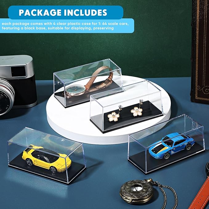 2 Pcs 1/64 Display Case Acrylic Model Cars Display Case 4.17 x 1.81 x 1.81 Inches Clear Plastic Vehicles Toy Cars Storage Collectors