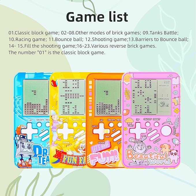 CZT Handheld Block Game Console Built-in Multiple Classic Retro Brick Games Electronic Entertainment Student Machine Player Portable Gaming Device Kids Girls (Pink)