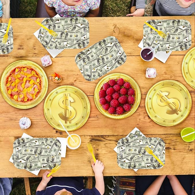 96 Pcs Money Party Decorations Hundred Dollar Bills Paper Plates and Napkins One Hundred Dollar Money Theme Tableware Sets for Birthday Casino Wedding Bachelorette Anniversary Party Supplies Serves 24