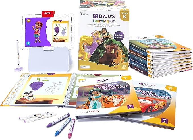BYJU’S Learning Kit: Disney, Kindergarten Premium Edition (App + 10 Workbooks) Ages 4-6 - Featuring Disney & Pixar Characters - Learn Letter Sounds, Sight Words & Numbers - Osmo Fire base included