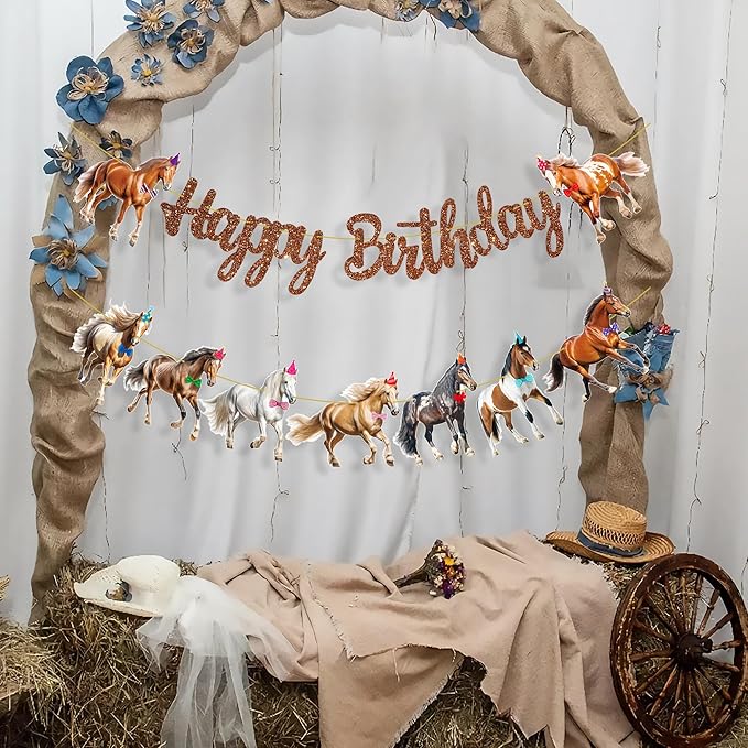Horse Happy Birthday Banners Horse Birthday Party Decorations 2PCS Racing Horse Banner Horse Birthday Party Supplies for Western Horse Themed Baby Shower Supplies