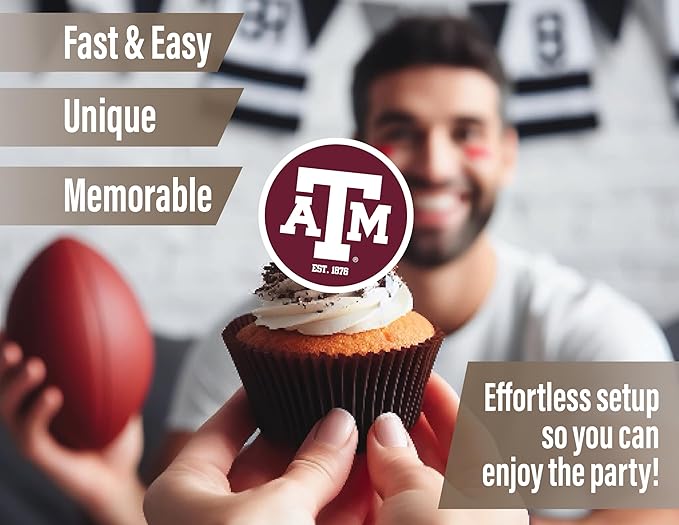 Texas A&M Cupcake Topper Party Supplies for Football, Birthday, Graduation Party Decorations (24 Pieces) (Texas A&M)