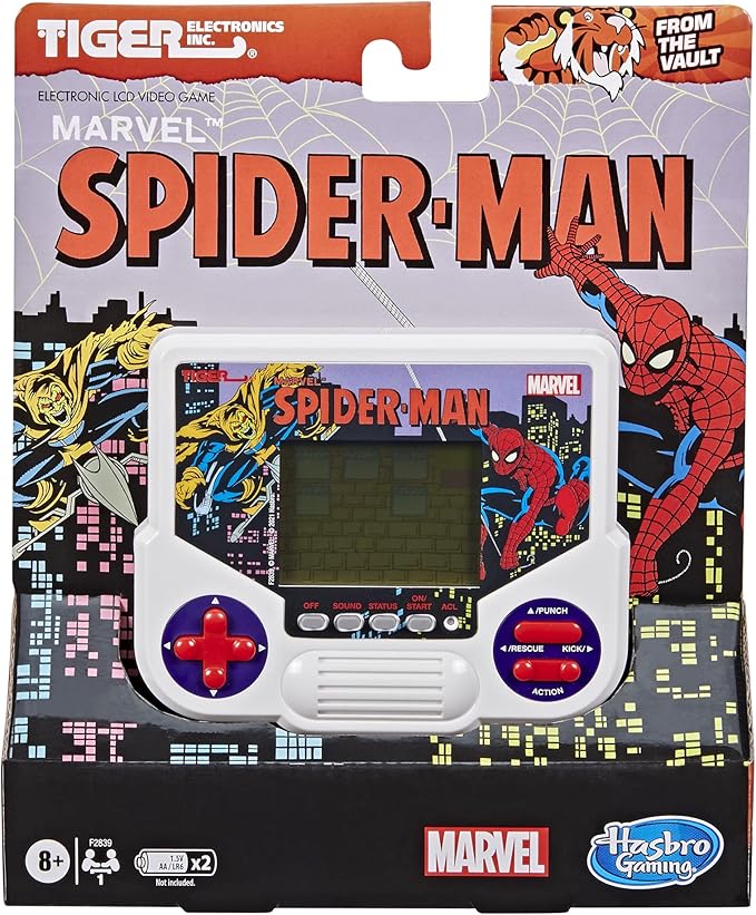 Hasbro Gaming Tiger Electronics Marvel Spider-Man Electronic LCD Video Game,Retro-Inspired 1-Player Handheld Game,Ages 8 and Up