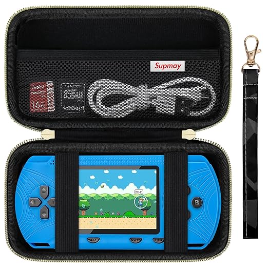 Supmay Carrying Case for GAMPLAE Handheld Game for Kids, 258 Retro Video Games Portable Gaming Player Storage Holder Travel Bag with Mesh Pocket for 3 Game Cards, Earphone,USB Cable, Black