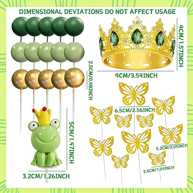 Frog Princess Cake Decorations Princess Fairy Birthday Party Decorations Frog Cake Topper Butterfly Garden Baby Shower Decor Golden Crown Birthday Party Supplies