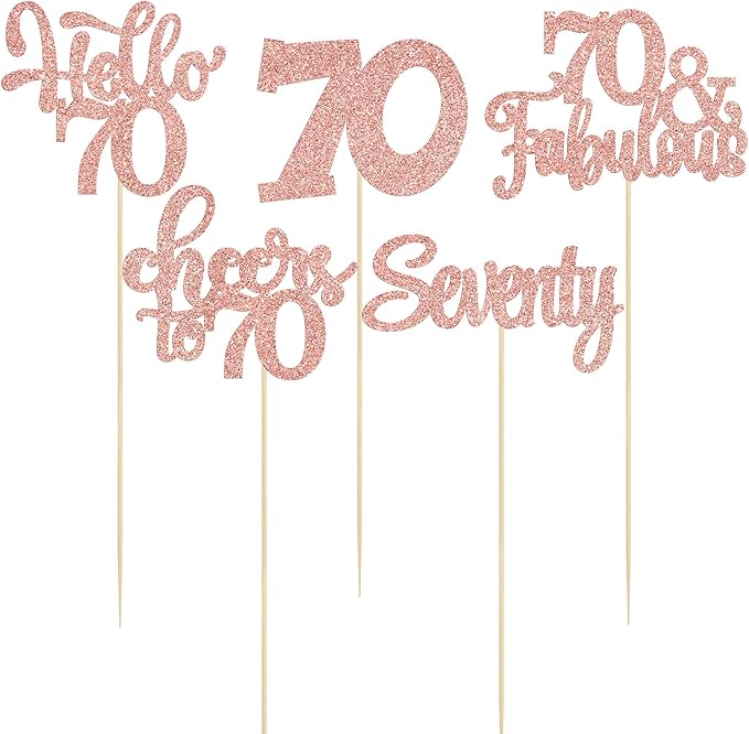 Gyufise 15Pcs 70th Birthday Centerpiece Sticks Seventy Happy 70th Table Flower Centerpieces Sticks Cheers to 70 Floral Decorations for 70th Birthday Party Centerpieces Supplies Rose Gold