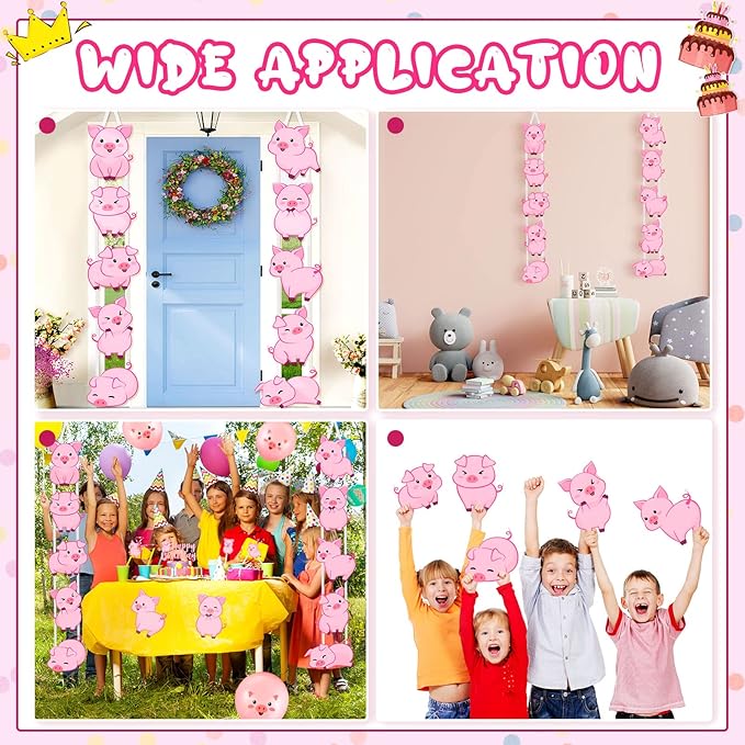 Jecery Pig Print Birthday Party Decorations Farm Animal Themed Party Door Signs Farm Animal Cutouts Banner Piggy Supplies for Kids Indoor Home Outdoor Banner Porch Sign for Birthday Baby Shower