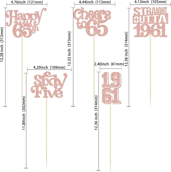 Gyufise 15Pcs Happy 65th Birthday Centerpiece Sticks Sixty Five Straight Outta 1961 Table Flower Centerpieces Sticks Cheers to 65 Decorations for 65th Birthday Party Supplies Rose Gold