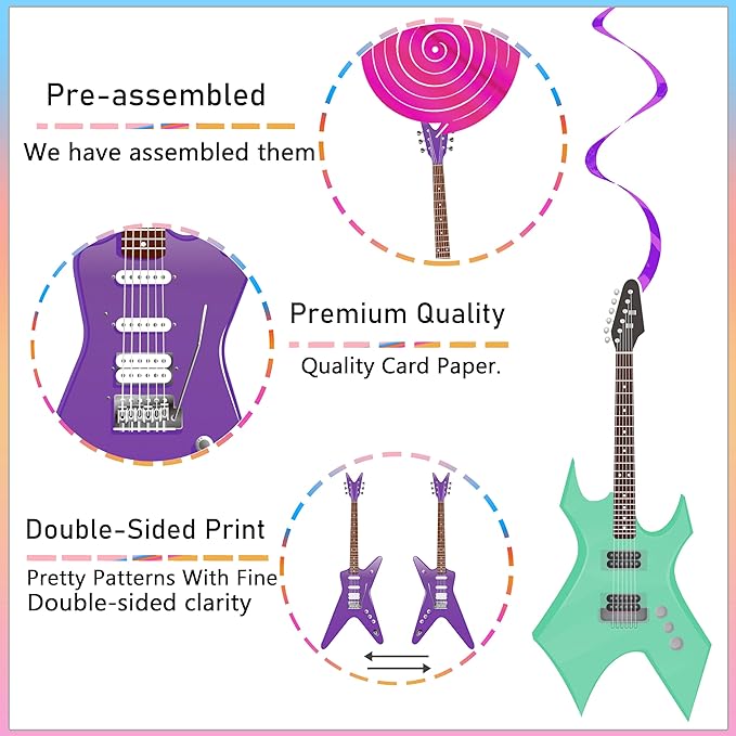 Guitar Party Hanging Swirls Guitar Birthday Decoration Guitar Themed Swirl Ceiling Muscial Party Hanging Streamer for Girls Rock Guitar Party Baby Shower Supplies