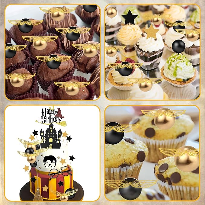 26 PCS Wizard Birthday Cake Topper Decorations, Wizard Party Supplies, Glitter Themed Cupcake Decorations