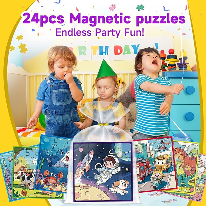 WWN Magnetic Puzzle Party Favors for Kids: 24-Pack Bulk Magnetic Puzzle Books, Toddler Travel Toys for Car Airplane, Birthday Party Supplies, School Classroom Prizes, Stocking Stuffers for Girls Boys