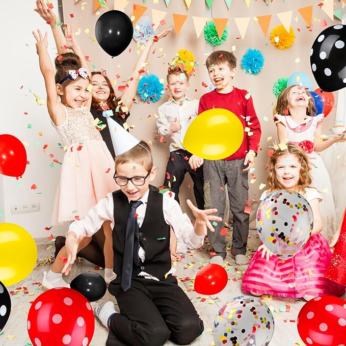 75 Pieces Mouse Color Balloons Confetti Polka Dot Balloons Latex Party Garland for Halloween Baby Shower Wedding Mouse Birthday Party Decorations Supplies(Red-Black-Yellow)