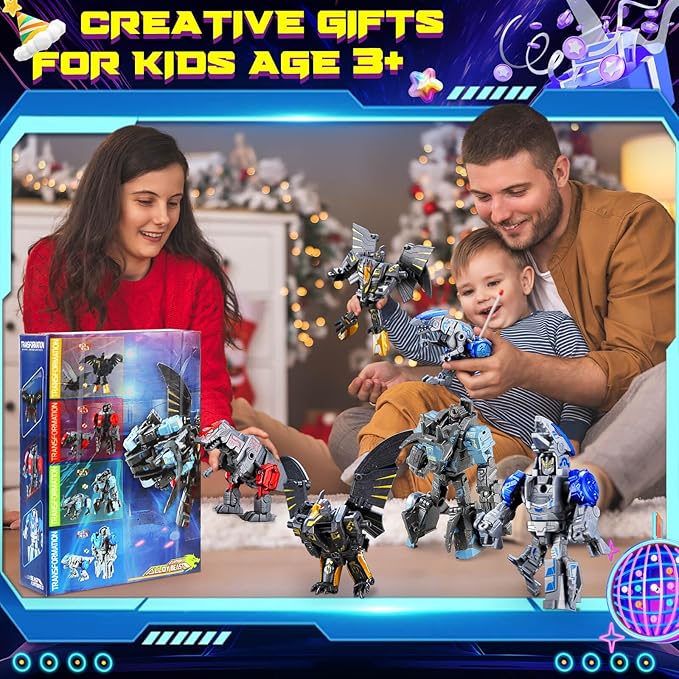 Dinosaur Transforming Robot Toys: 4-in-1 STEM Figure Robot Dinosaur Toys for Kids 3-8 Transform Toy Birthday Gifts for Boys Girls Age 8 9 10 Years Old