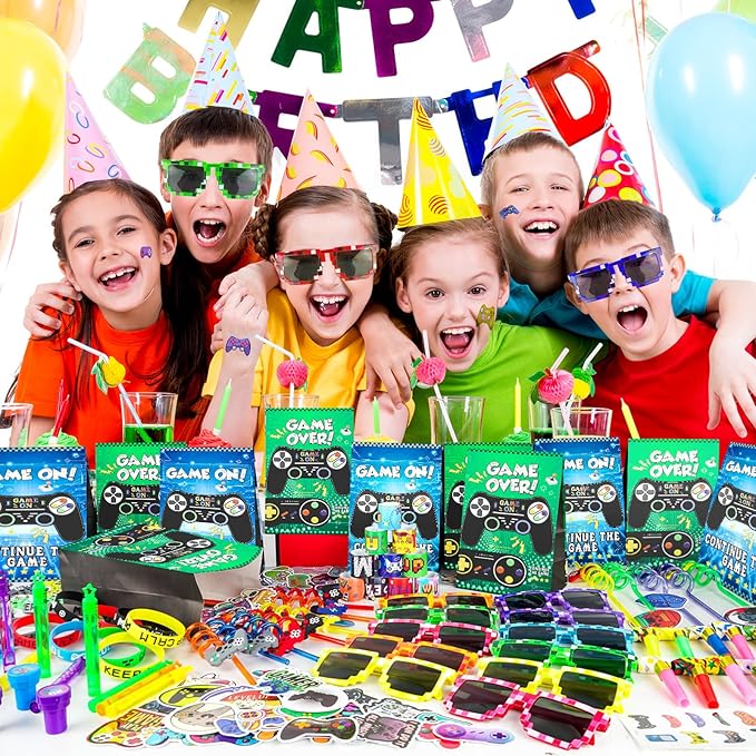 208Pcs Video Game Party Favors Set - 12 Guests, Gamer Goodie Bag Stuffers for Kids Gaming Theme Birthday Party Decorations Supplies & Piñata Fillers (Video Game Party Favors)