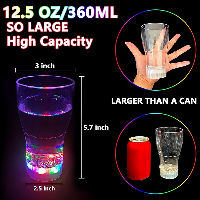 OceanWings 12 Pack Large Light Up Cup, LED Glow in The Dark Party Favor Supplies for New Years Eve Party Supplies, Birthday Halloween Thanksgiving Christmas Party Replaceable Battery