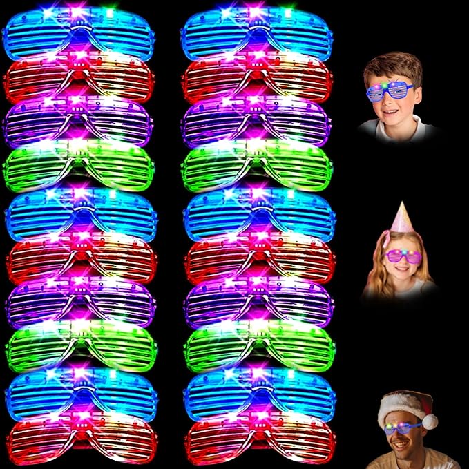 20 Pack Led Glasses,Light Up Glasses,Glow Glasses Glow In The Dark Party Supplies Suitable For Kids/Adults, Rave neon Flashing Party For Birthday Mardi Gras New Year's Eve Decoration