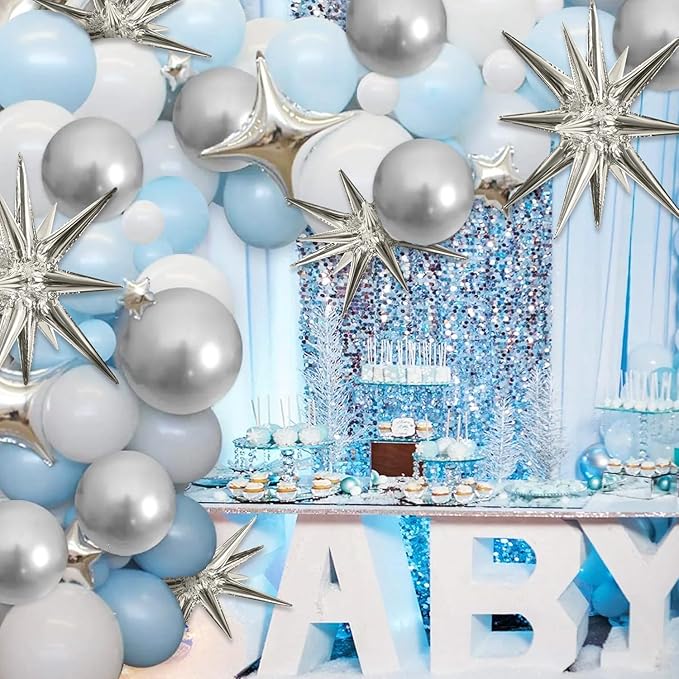 TONIFUL 8 Pcs Silver Foil Star Balloons Large Mylar Explosion Balloons for Party Backdrop Christmas New Year Birthday Wedding Baby Shower Anniversary Photo Booth Supplies