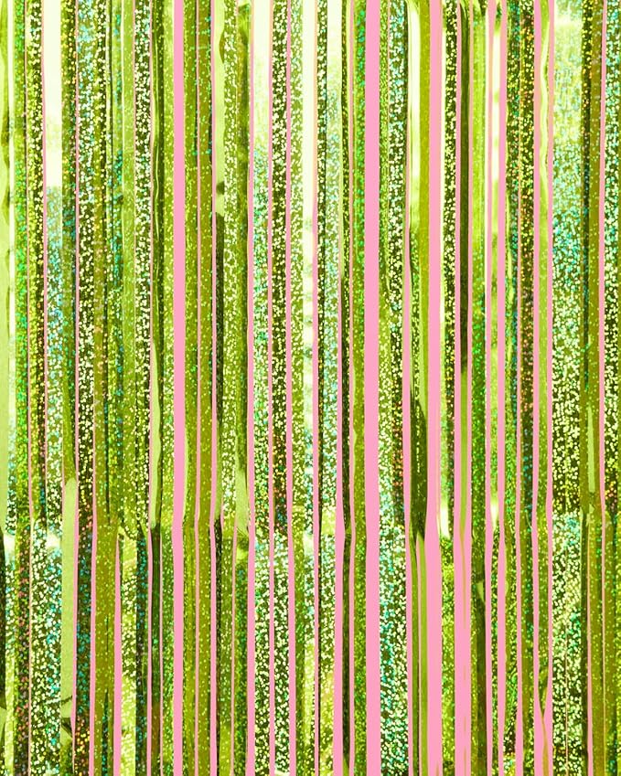xo, Fetti Party Decorations Lime Green Foil Curtain - Set of 2 | Bachelorette Party Supplies, Birthday Photo Booth, Margartia Bach Decor, Bridal Shower Backdrop