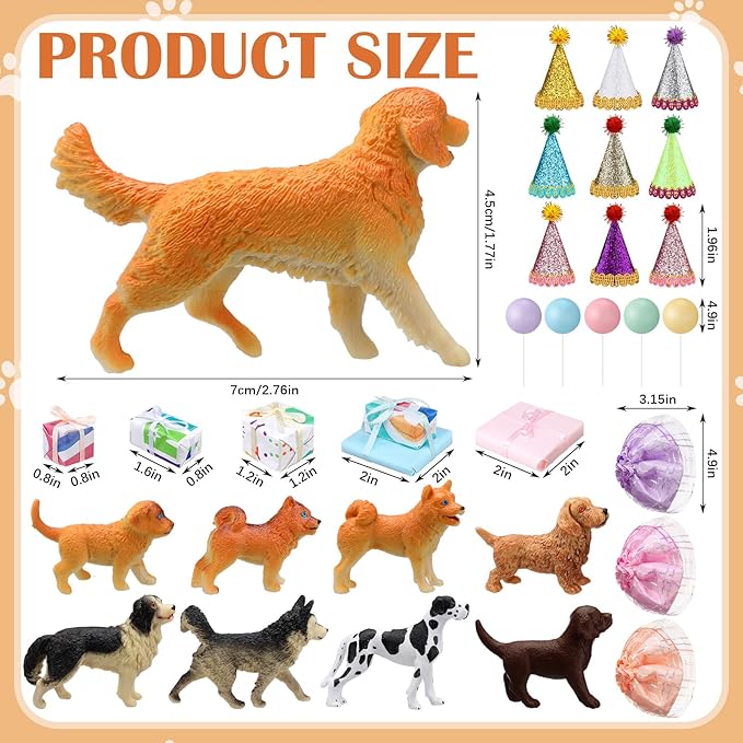 Weysat 41 Pcs Puppy Dog Cake Topper Figures Birthday Party Decorations with Mini Hat and Skirt, Colorful Balls, Jungle Toppers Decoration with Gift Boxes for Puppy Animals Themed Party (Pet)