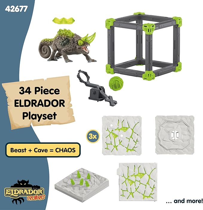Schleich Eldrador Creatures - 34 PC Stone Battle Cave with Chameleon Toy Playset - Lizard Figurine for Boys and Girls with Expandable Fortress - Interactive, Imaginative Play for Kids Ages 7+ | 42676