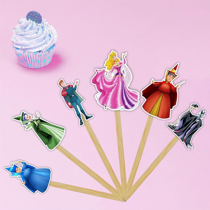 "Sleepin Beauty Cupcake Topper – Princess Fairy Tale Theme Birthday Decorations for Girls – Cute Party Cupcake Picks for Birthday Celebration, Princess Party Supplies & Cake Table Décor"