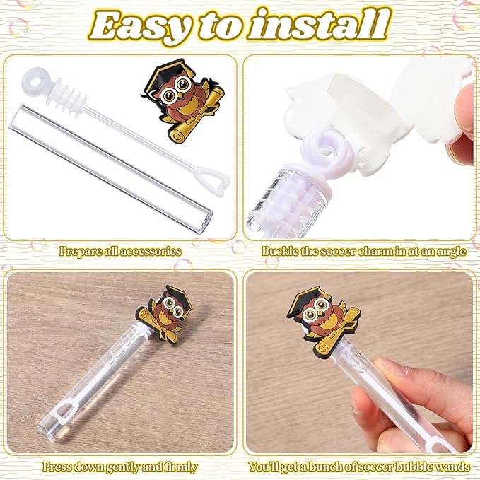 48 Pcs 4.2'' Mini Bubble Wands Bubbles Party Favors Birthday Party Supplies Favor Decorations for Gift Back to School Goodie Bag, Contains Liquid (Owl Bachelors Cap)