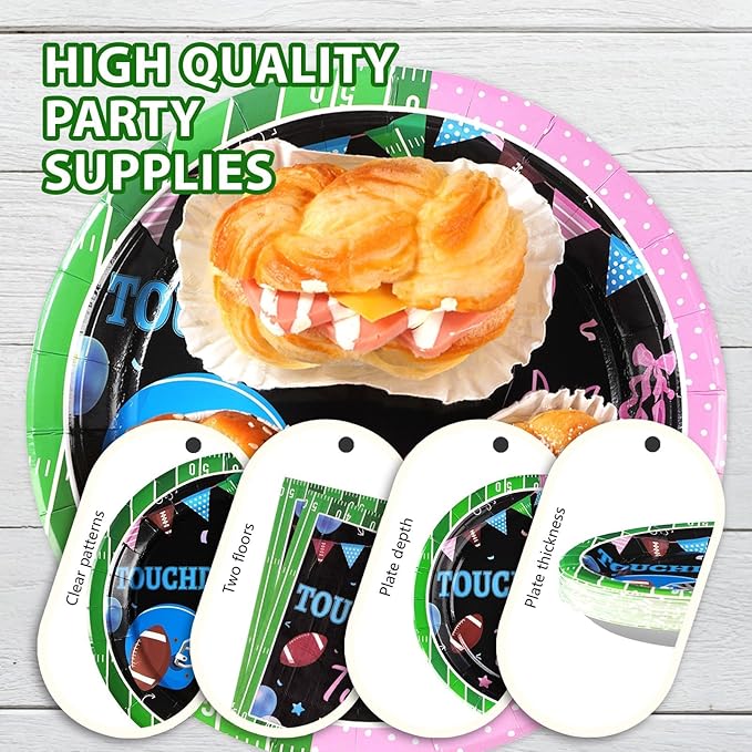 96 Pcs Football Gender Reveal Party Supplies Touchdown or Tutus Gender Reveal Plates and Napkins Tableware Set Ballet or Football Gender Reveal Party Decorations for Boy or Girl Baby Shower Serves 24