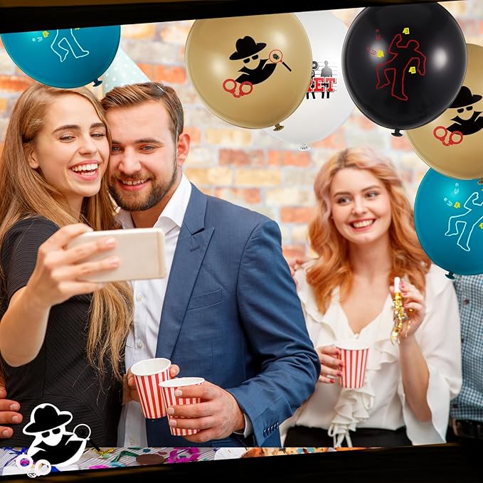Liliful 60 Pcs Top Secret Spy Theme Balloon Detective Decoration Latex Red and Black Balloons Agent Spy Party Decorations Detective Themed Birthday Party Supplies (Vibrant)