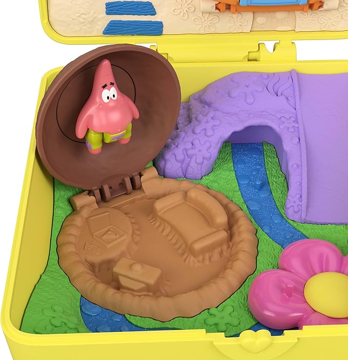 Polly Pocket x Spongebob Partnership Compact, Micro Spongebob & Patrick Dolls and Playset, 7 Accessories Including Pet Gary