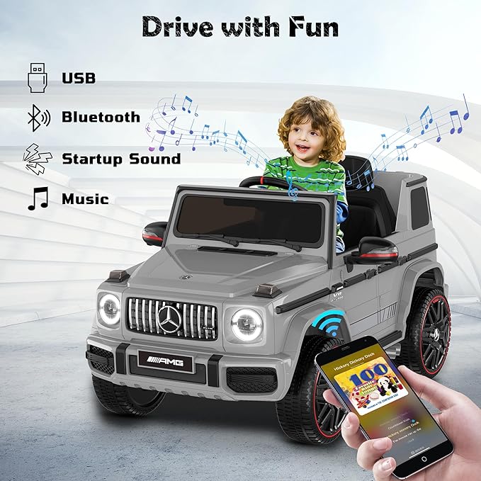 ANPABO Licensed Mercedes-Benz G63 Car for Kids, 12V Ride on Car w/Parent Remote Control, LED Headlights, Music Player & Horn, Soft Start, Low Battery Prompt, Kids Electric Car, Grey