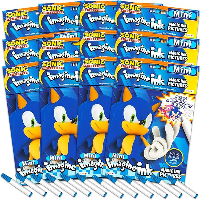 Sonic the Hedgehog Mess Free Coloring Book Set - Party Favor Supplies Bundle with 12 No-Mess Magic Imagine Ink Activity Books for Kids