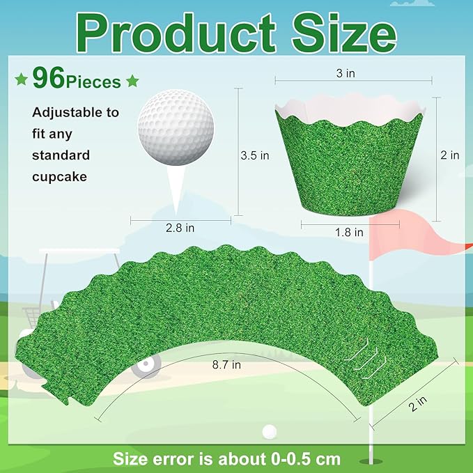 Nuenen 96 Pcs Golf Cupcake Toppers and Wrappers Kits Golf Ball Birthday Cake Decorations Cupcake Holders and Picks for Sports Theme Birthday Party Decorations Supplies (Heritage)