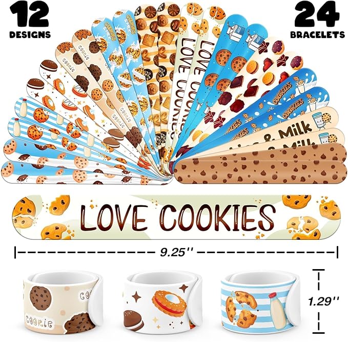 60 PCS Cookie Party Favors Set - 36 Temporary Tattoos & 24 Slap Bracelets for Kids, Perfect for Cookie-Themed Birthday Supplies, Baby Shower and Sweet Party Decorations