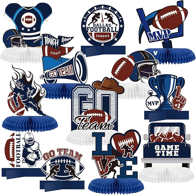 Marspark 12 Pcs Cowboy Football Party Decoration Centerpieces Birthday Party Supplies Cowboy Football Honeycomb Centerpieces Sports Theme Decor for Kids Boys Birthday Baby Shower