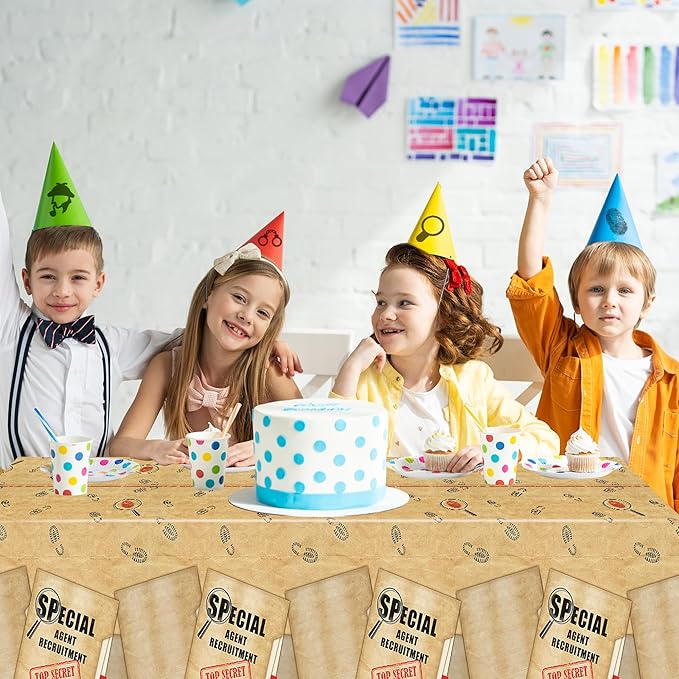 K1tpde Retro Spy Party Tablecloths - 3PCS Brown Vintage Secret Agent Theme Table Covers for Kids Birthday Party Escape Room Plastic Tablecloth Mystery Decor for Boy Spy Detective Supplies