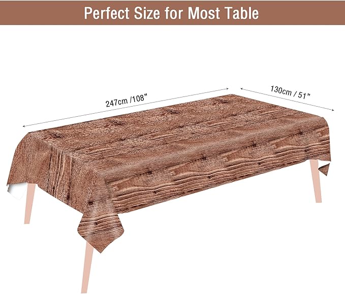 3 Pieces Wood Grain Tablecloths Rustic Wood Looking Plastic Table Covers Rectangle Brown Wood Vintage Farmhouse Table Cloth Decorations for Western Cowboy Barn Themed Birthday Wedding Party Supplies