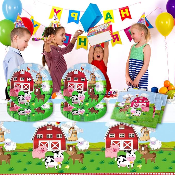 41pcs Farm Party Supplies ,include 20 Dessert Plat, 20 Napkin and 1pcs Tablecloth,Used for Farm Birthday Party Decoration