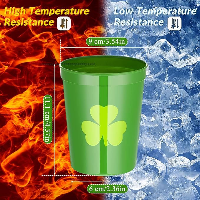Patelai 32 Pcs St Patricks Day Party Plastic Cups Bulk 16 oz Reusable Lucky Shamrock Cups for St Patricks Day Party Adults Drink Snacks Irish Festival Favors Supplies(Green)
