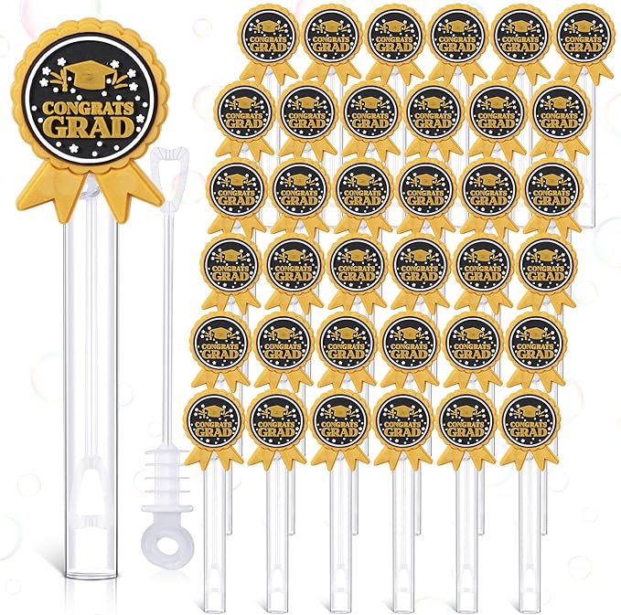 48 Pcs 4.2'' Mini Bubble Wands Bubbles Party Favors Birthday Party Supplies Favor Decorations for Gift Back to School Goodie Bag, Contains Liquid(Graduation Medal)