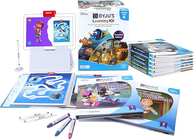 BYJU’S Learning Kit: Disney, Pre-K Premium Edition (App + 9 Workbooks) - Preschool, Ages 3-5, Featuring Disney & Pixar Characters- Learn Numbers, Letters, Shapes & Colors- Osmo Fire base included