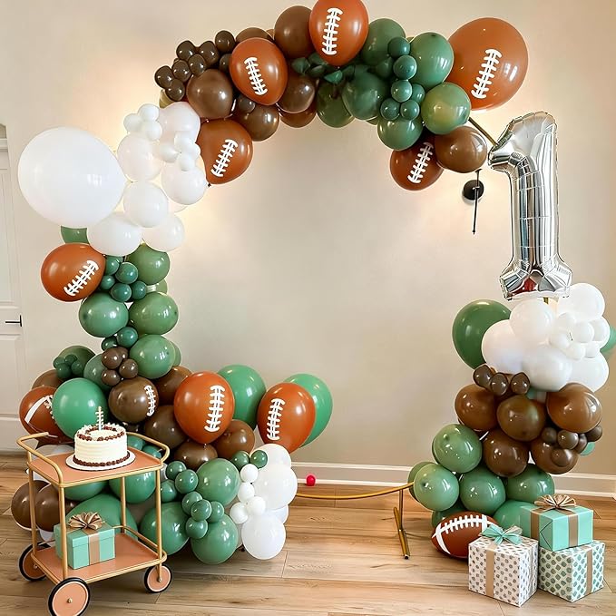 FunHot Football Balloons, 50 Pcs Green Brown Balloon, 12 Inch Ivory Retro Green Football Printed Latex Balloons for Boy Baby Shower Men Birthday Rugby Game Sport Themed Party Decorations
