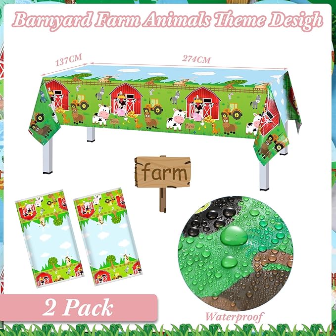 Pajean 171 Pcs Farm Birthday Decorations Happy Birthday Animals Theme Party Supplies 24 Guests Dinner Plates Dessert Plates Cups,Napkins and Banner for Baby Shower Farm Party Decoration(Vivid)