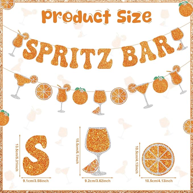 Maitys Spritz Bar Banner Margarita Party Decoration Orange Citrus Cocktail Garland Lemon Citrus Birthday Party Decor Glitter Letter for Bridal Shower Bachelorette Wedding Supplies