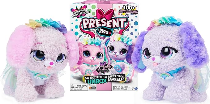 Present Pets, Fairy Puppy Interactive Plush Toy with Over 100 Sounds and Actions (Style May Vary), Kids’ Toys for Girls Aged 5 and Above, 6061372