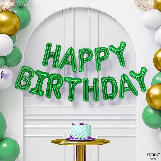 KatchOn, Green Happy Birthday Balloons Banner 16 Inch Mylar Foil Letters Birthday Sign Banner Bunting Reusable for Girls Boys Kids & Adults Birthday Decorations and Graduation Party Supplies