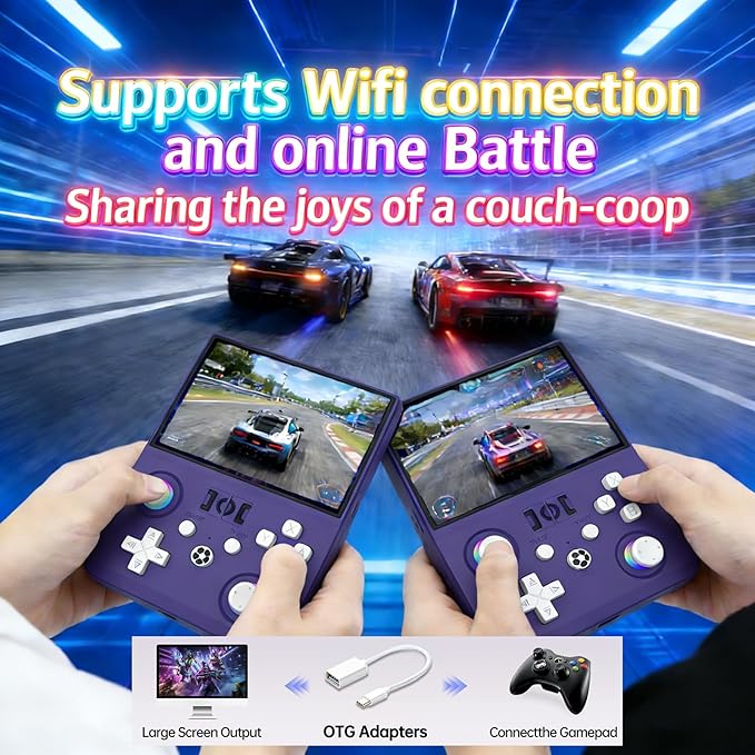 R36MAX 2 Retro Handheld Game Console, 4.5 Inch IPS HD Screen Portable Retro Game Console, 1.5GHz CPU Support 30+ Emulator Console Video Game Console, 4000mAh (Purple)
